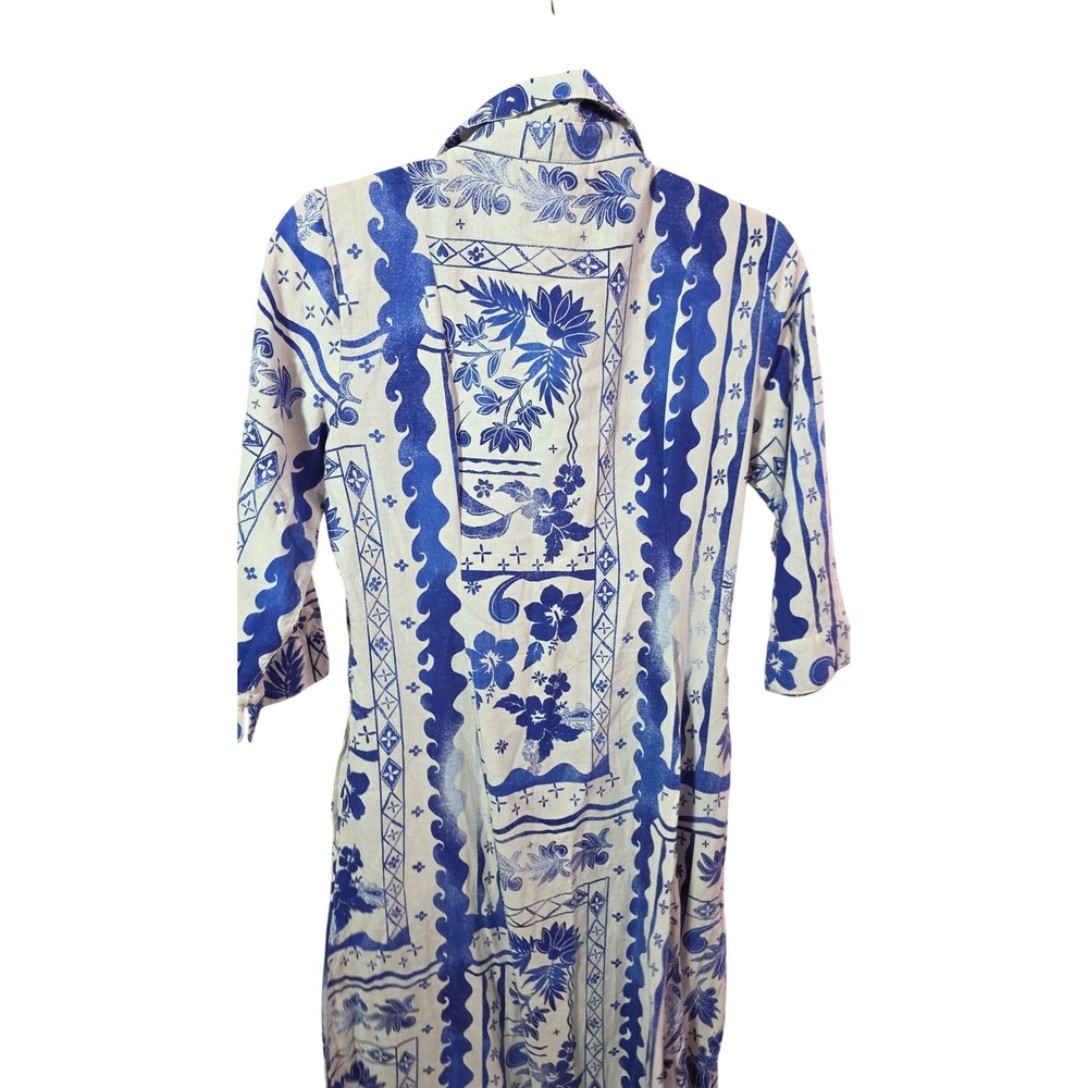 Joie Blue White Linen Rayon Floral Batik Midi Shirt Dress Small - Picture 8 of 11